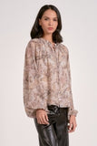 LS Flowy Tie Front Blouse - Greige Goods