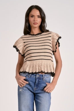 Short Sleeve Ruffle Top Sweater