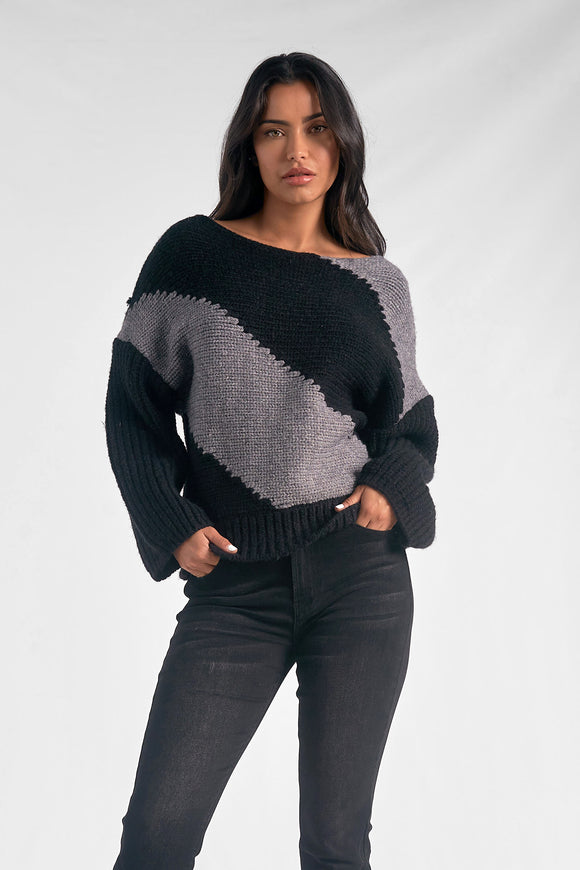 Dark Neutral Color Block Sweater - Greige Goods