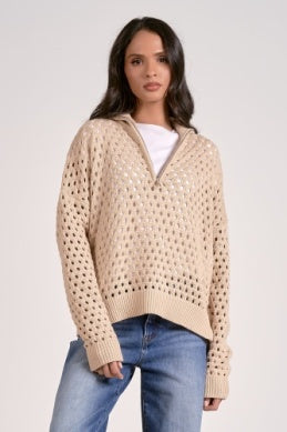 1/2 Zip Open Knit Sweater