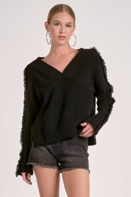 V-Neck Fray Sweater