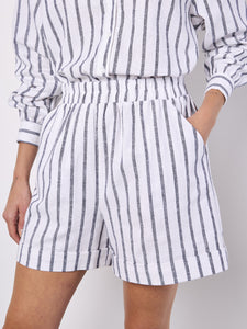 Linen Blend Stripe Shorts - Greige Goods