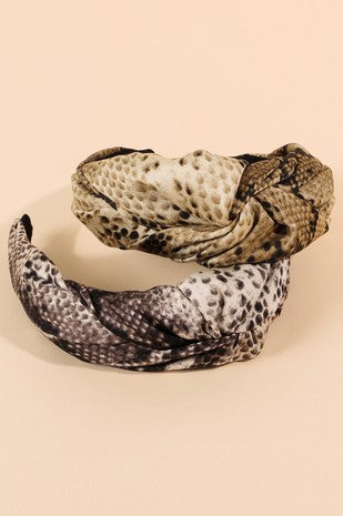 Knotted Headband w Snake Print - Greige Goods