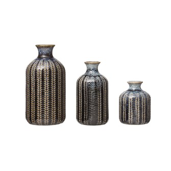 Blue Embossed Stoneware Vase - Greige Goods
