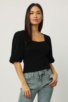 Square Neck Puff Sleeve Top - Greige Goods